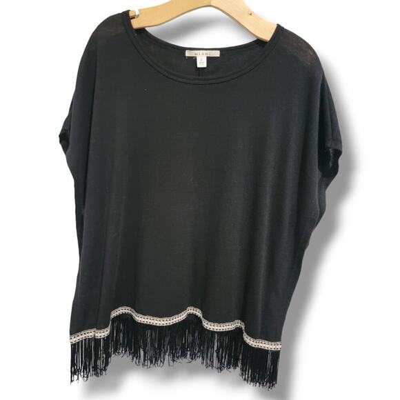 Francesca's Collection Mi Ami women's black fringe poncho blouse - small - Picture 1 of 8
